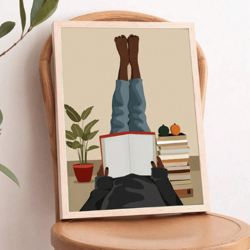 African American Boho Wall Art – Black Women Reading Book Canvas Art