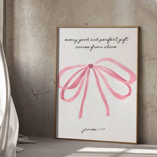 Coquette Pink Bow Bible Verse Wall Canvas Art