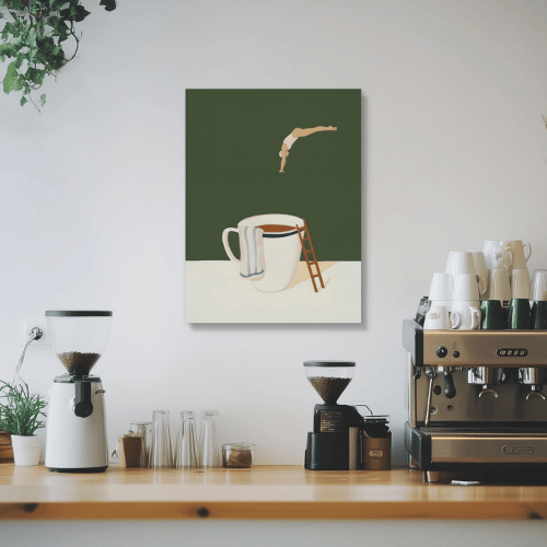 Modern Coffee Wall Art – Funny Diver Minimalist Cafe Poster Canvas Art