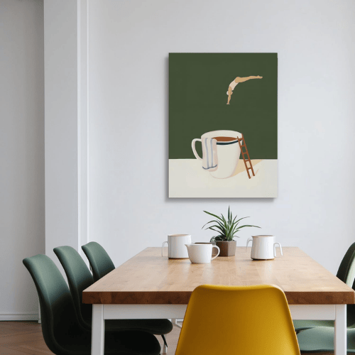Modern Coffee Wall Art – Funny Diver Minimalist Cafe Poster Canvas Art