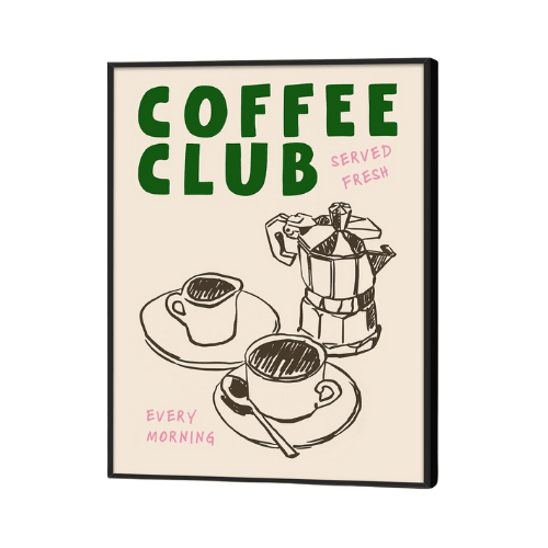 Black Framed Coffee Wall Art – Vintage Coffee Club Poster Canvas Art