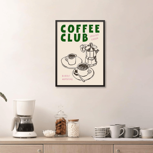 Black Framed Coffee Wall Art – Vintage Coffee Club Poster Canvas Art