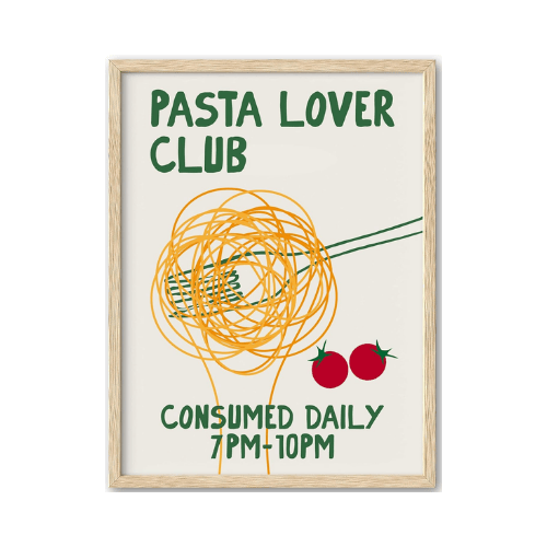 Pasta Lover Framed Wall Art – Hand Drawn Spaghetti Canvas Art