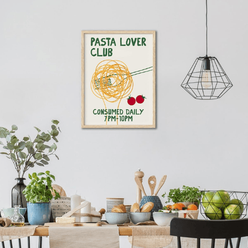 Pasta Lover Framed Wall Art – Hand Drawn Spaghetti Canvas Art