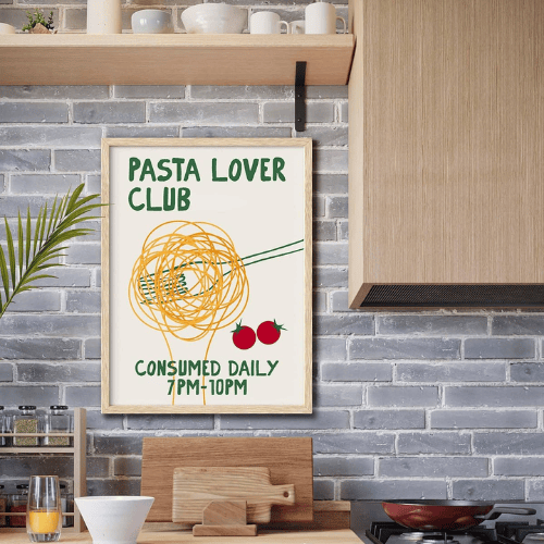 Pasta Lover Framed Wall Art – Hand Drawn Spaghetti Canvas Art