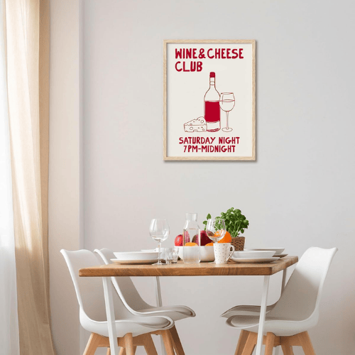 Wine Club Framed Wall Art – Hand Drawn Wine & Cheese Canvas Art