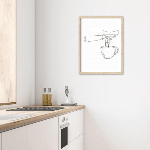 Coffee Line Art Framed Wall Art – Minimalist Coffee Cup Canvas Art