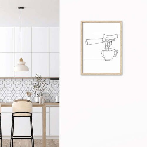 Coffee Line Art Framed Wall Art – Minimalist Coffee Cup Canvas Art
