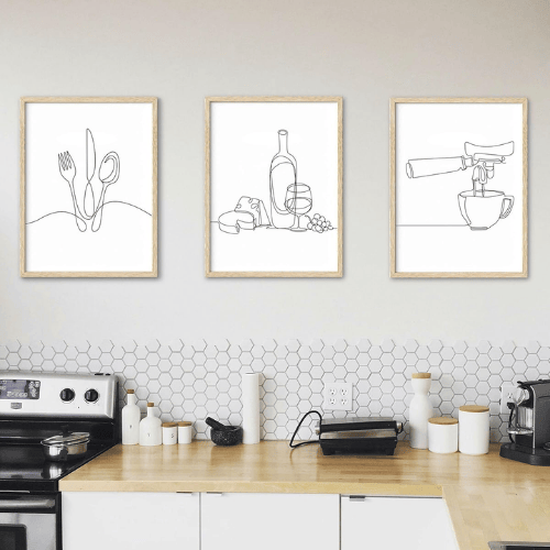 Coffee Line Art Framed Wall Art – Minimalist Coffee Cup Canvas Art