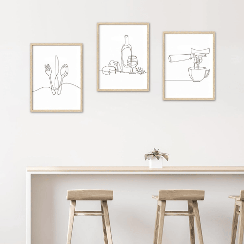 Kitchen Framed Wall Art – Minimalist Line Art Utensil Canvas Art