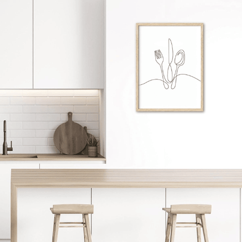 Kitchen Framed Wall Art – Minimalist Line Art Utensil Canvas Art