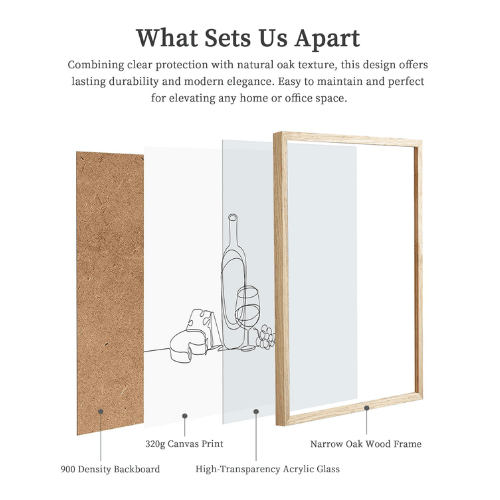 Wine & Cheese Line Art Framed Wall Art – Minimalist Dining Room Canvas Art